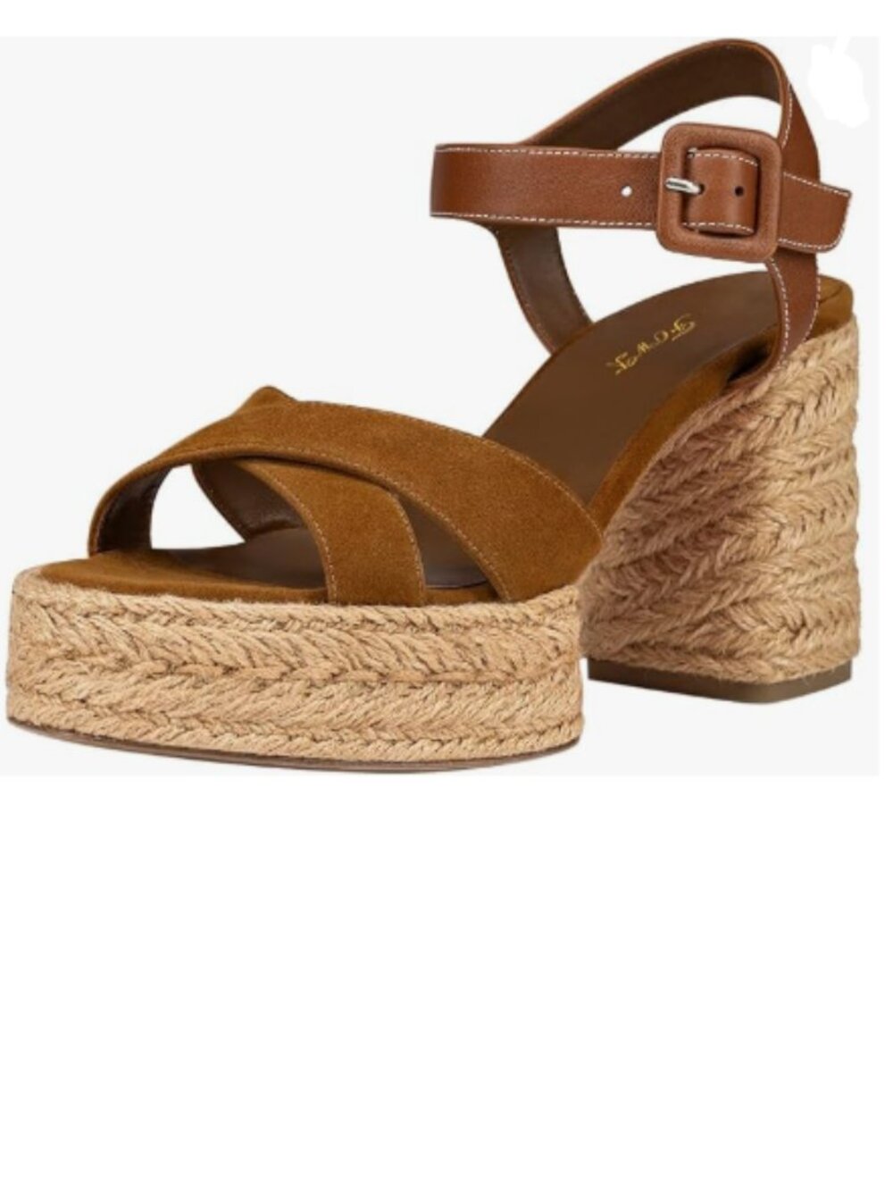 FOWT Brown Platform Round Toe Ankle Strap Espadrilla Chunky High Heels Sandals